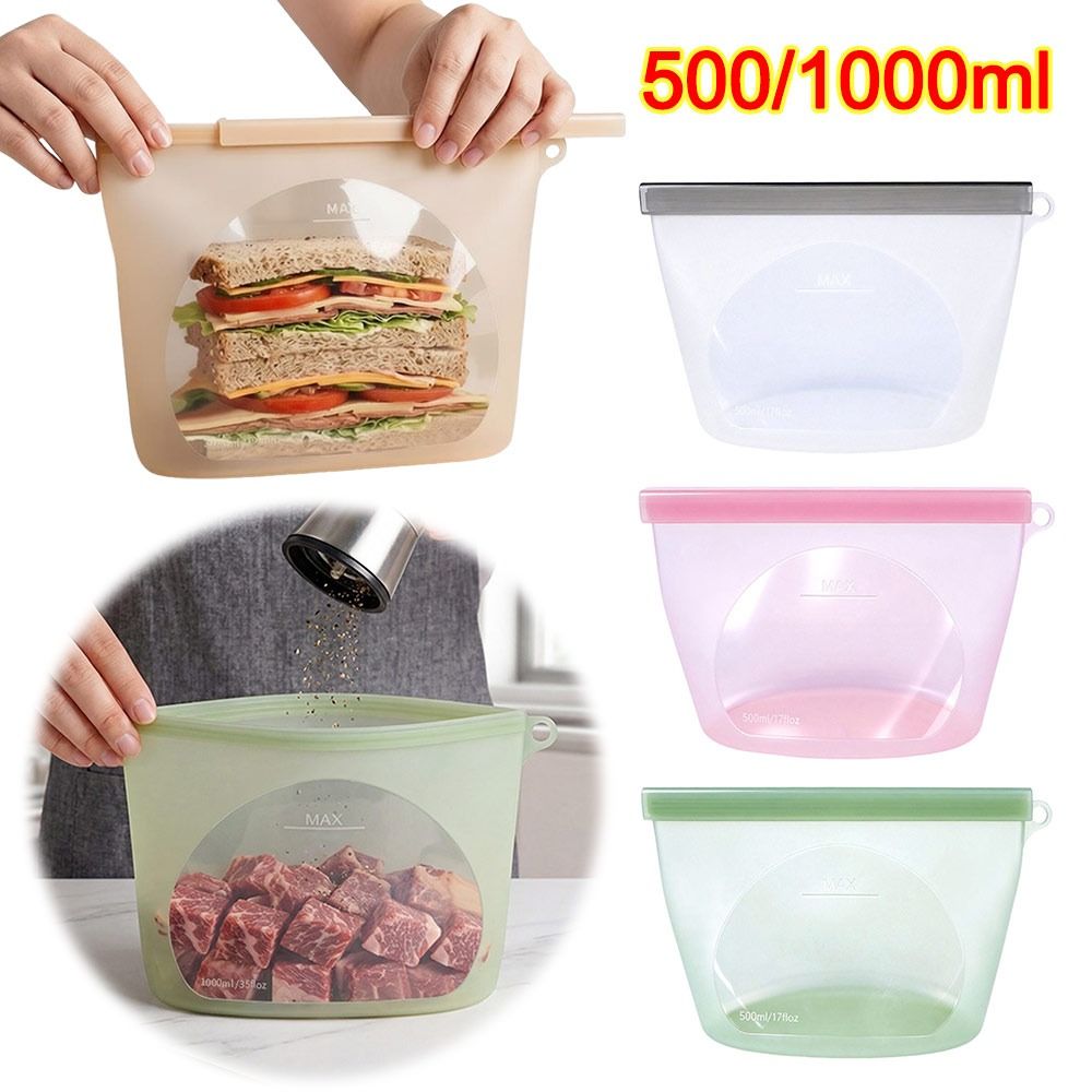 Reusable Zip Bag - Siliconen voedselbewaarzak Vochtbestendige, vershoudende voedselverpakkingszak Herbruikbare