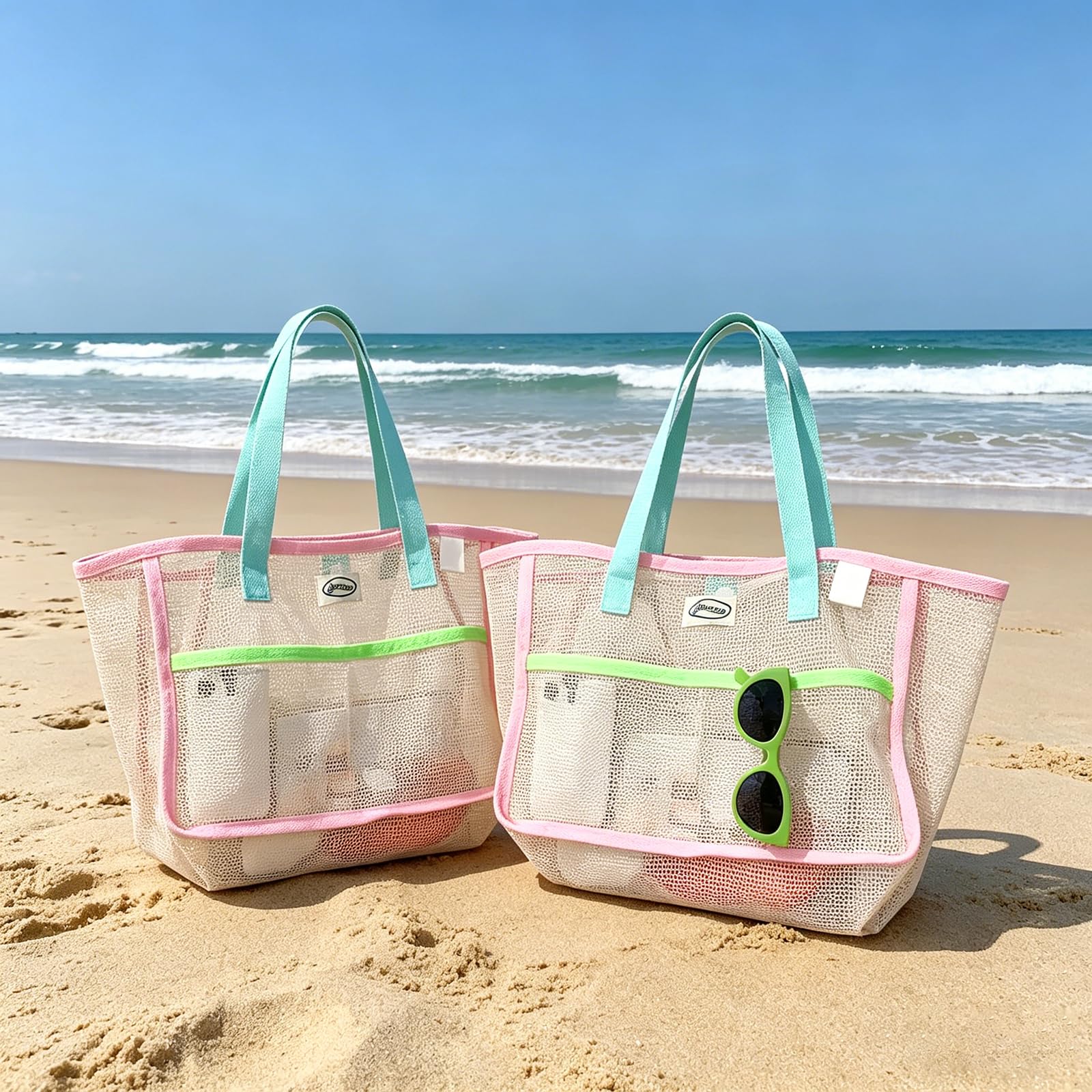 Travel Accessories Shops - Strandtassen voor dames Kleurrijke opvouwbare netzandtas