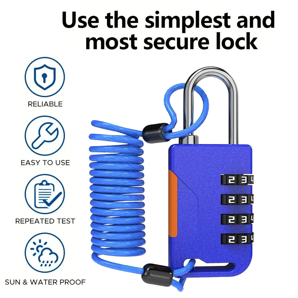 Cable Lock Combination - 4-cijferig combinatiehangslot met intrekbare kabel Anti-diefstal