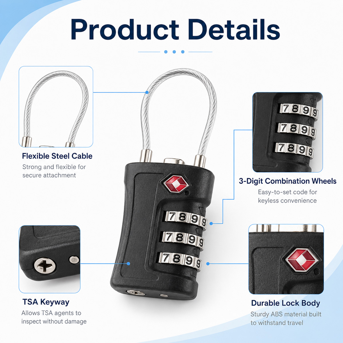 TSA goedgekeurd bagageslot 3-c - Cable Lock Combination recensie en prijs